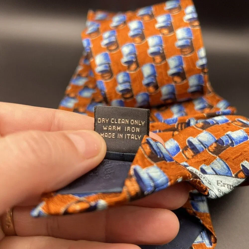 Ermenegildo‎ Zegna 100% Silk Neck Tie ~ Burnt Orange with Blue Cans ? 58